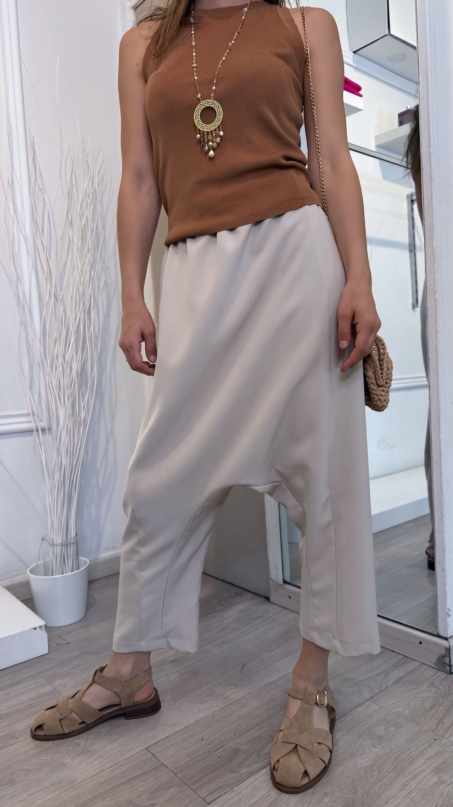 PANTALONE GAUCHO BEIGE/NERO