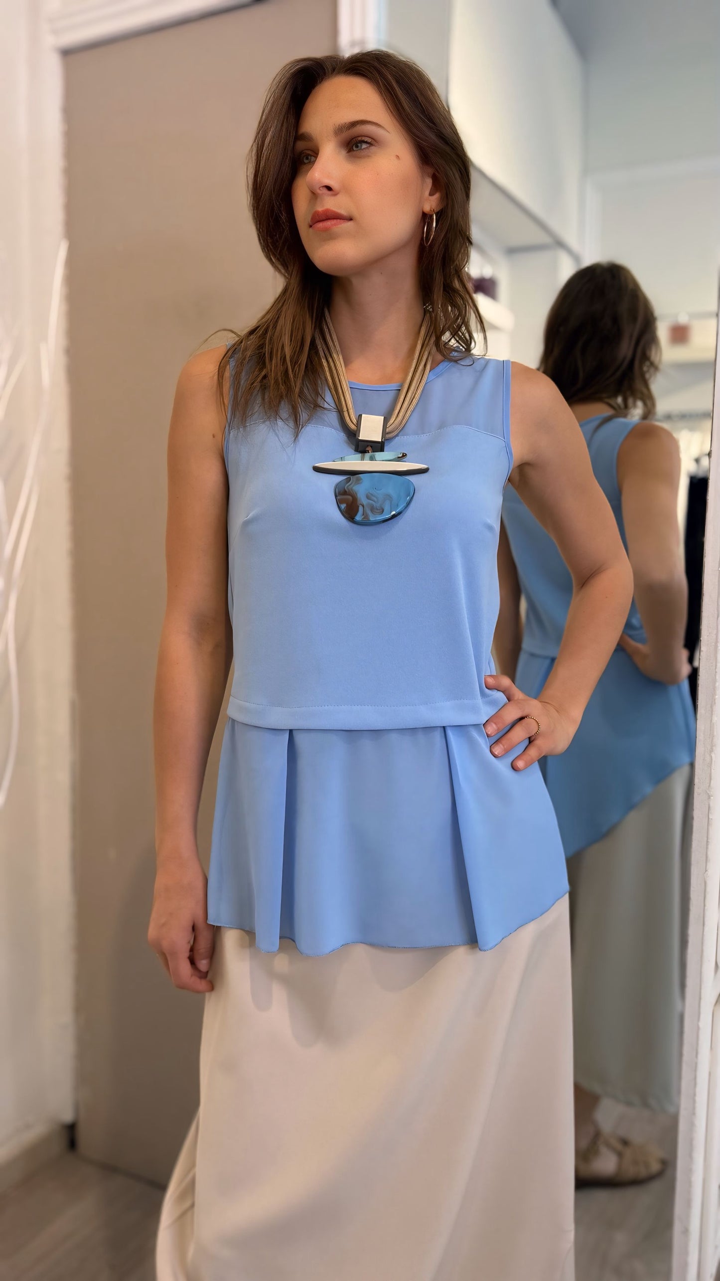 TOP RINA AZZURRO/BIANCO