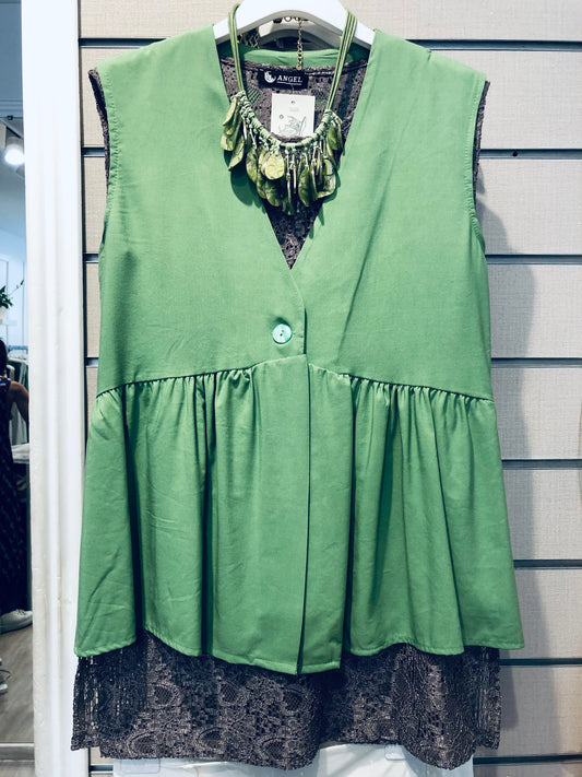 BLUSA VERDE MELA LINO